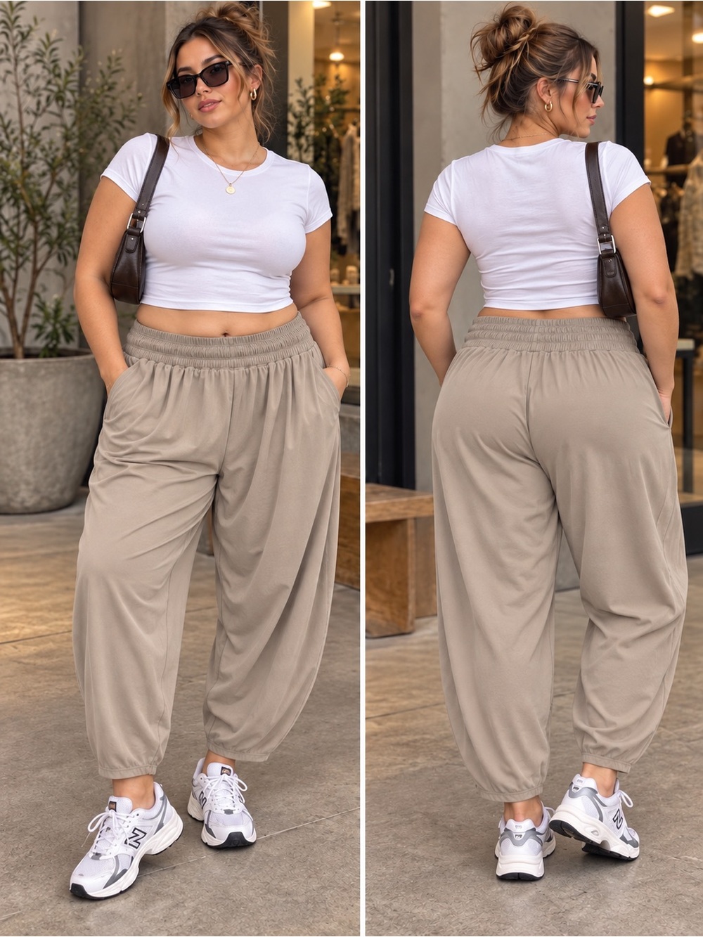 Old Navy Sleek Tech Barrel Pants in Taupe